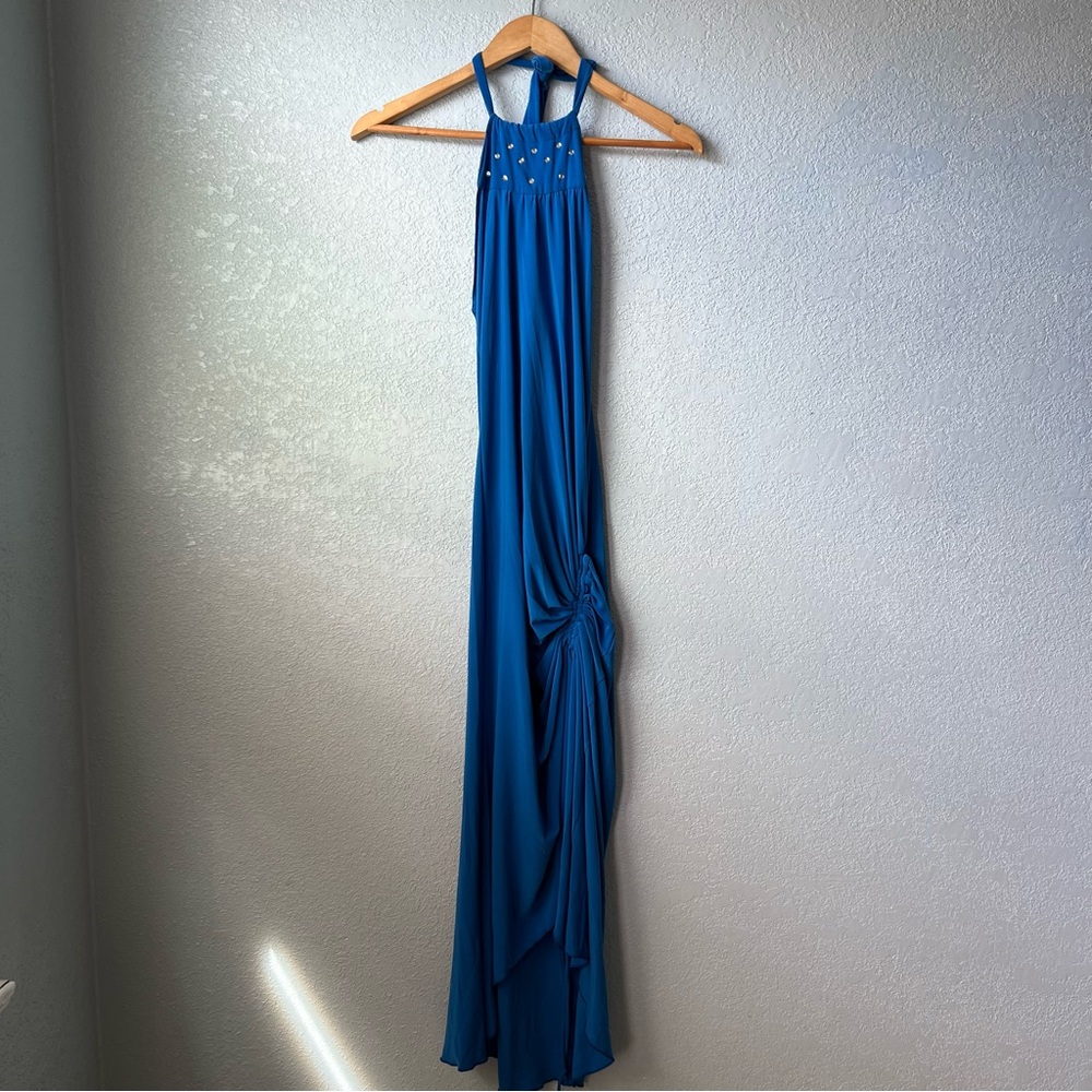 Vintage Y2K Blue Halter Bodycon Dress Made In USA Stretch Retro 90s M - Picture 6 of 8